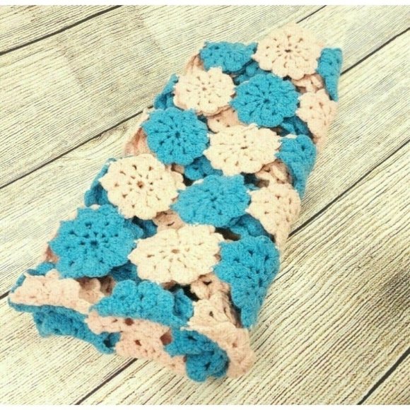 Knitted Wool Blanket Blue/Pink Floral Baby Kids Dorm Bedroom Crochet Throw Quilt - Picture 8 of 11
